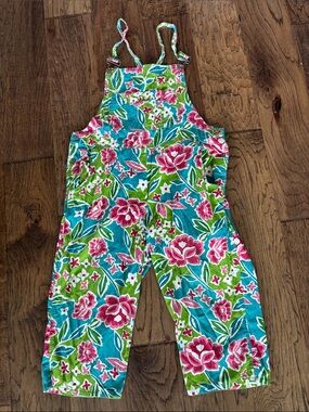 Vintage Floral Agapo Cotton Cropped Overalls